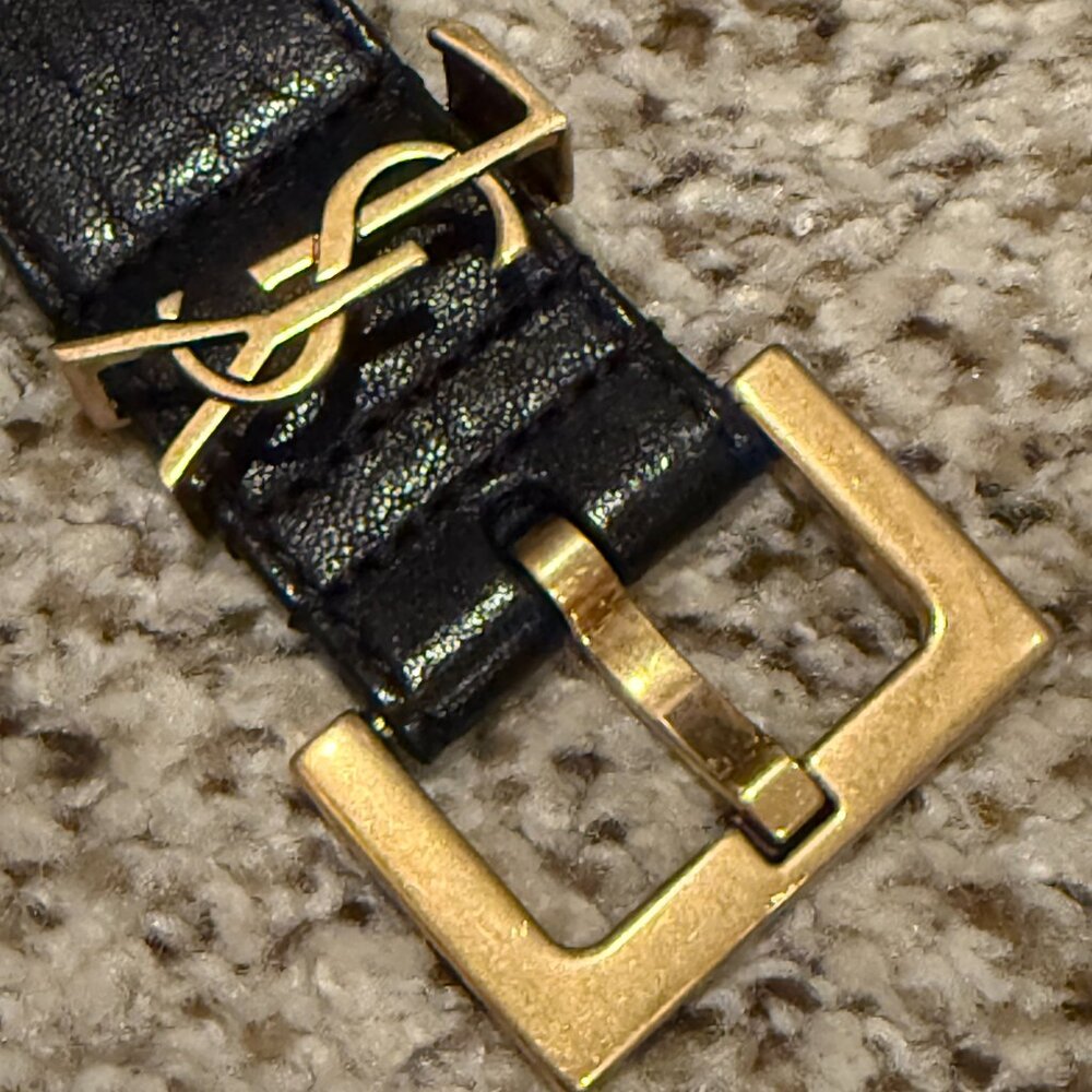 YSL | Cintura Box Monogram Leather Belt | Nero/Gold | Size: 90 (36") - Picture 6 of 15